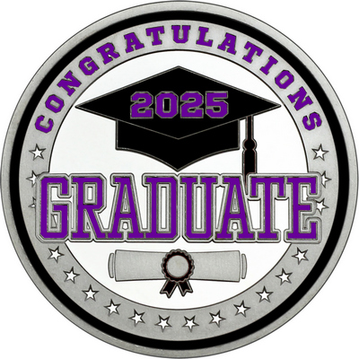 Purple "Congratulations Graduate 2025" with Black Rim, Tassel & Ribbon